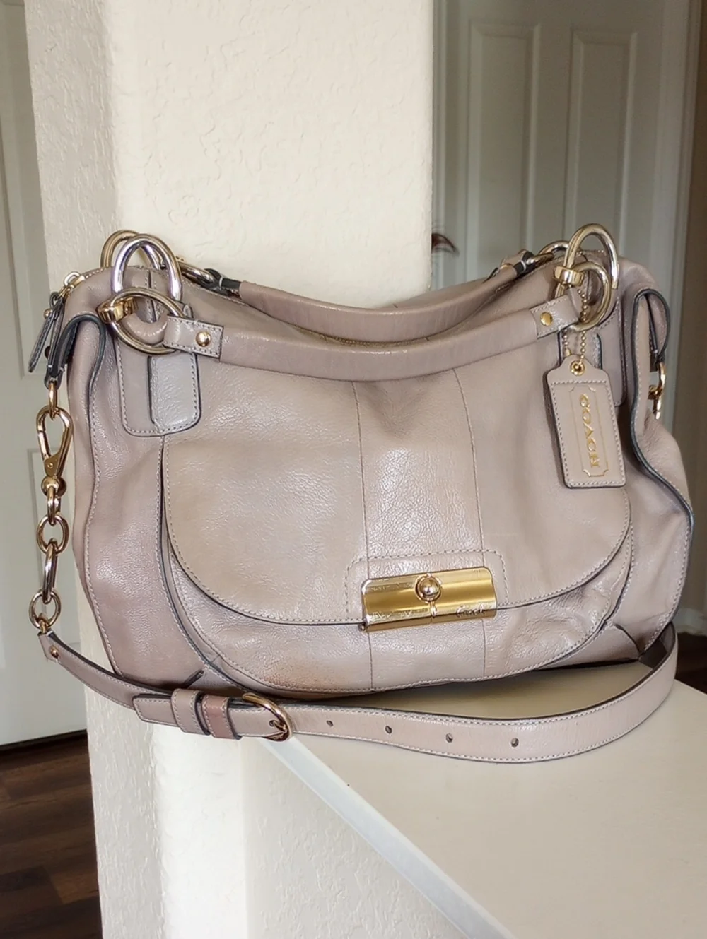 Coach Taupe Leather Hobo Bag with Gold Hardware